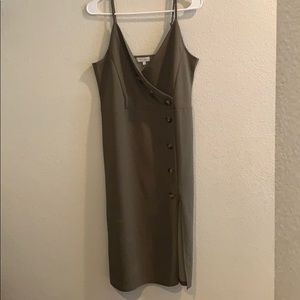 Army green button down pencil dress